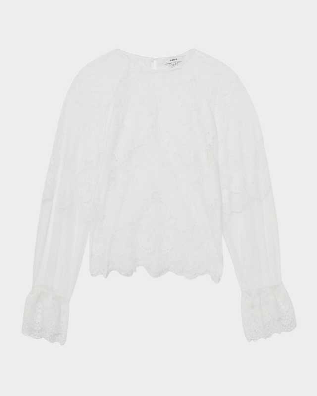 Emilia Scalloped Floral Lace & Mesh Blouse